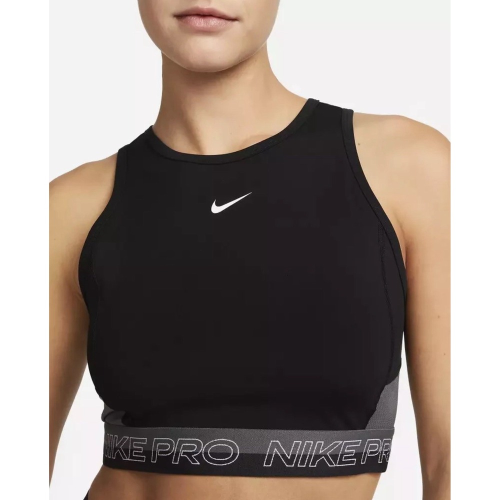 Nike Pro‎ Dri-FIT Women's Cropped Training Tank Top DX0061-010 Black Size XL NWT